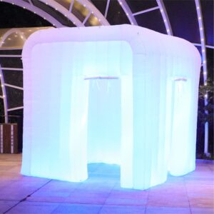 Upgrade Version Inflatable Led Photo Booth (White, Two Doors, 9.2x9.2x9.2ft) With Blower